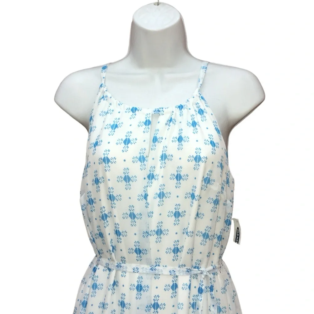 NWT Old Navy Geometric Print White Blue Long Maxi Dress - Women’s XS - Picture 2 of 12